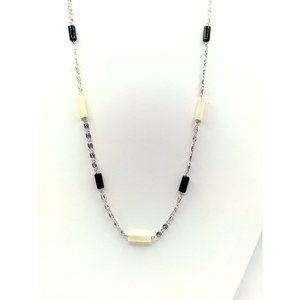 Sterling Silver Snail Chain with Black and White Rectangles 20"